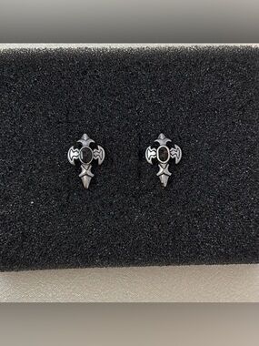 Sterling Silver Black Onyx Cross Stud Earrings